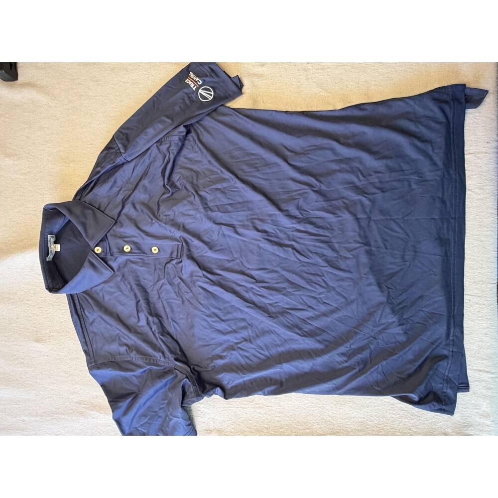 Peter Millar Polo Shirt Mens Medium Blue Summer Comfort Trade Capital Golf Logo